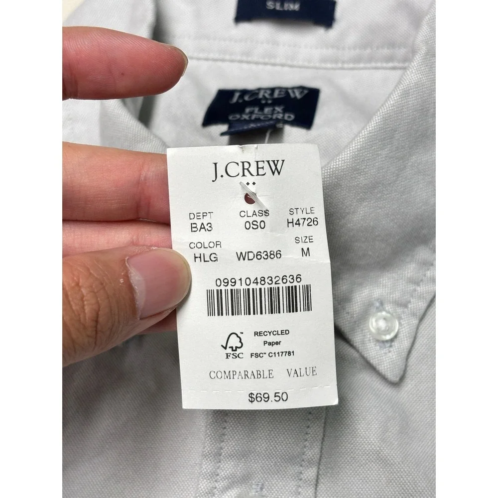 NWT J.Crew Flex Oxford Slim Fit Shirt Mens M Grey Long Sleeve Button Down H4726